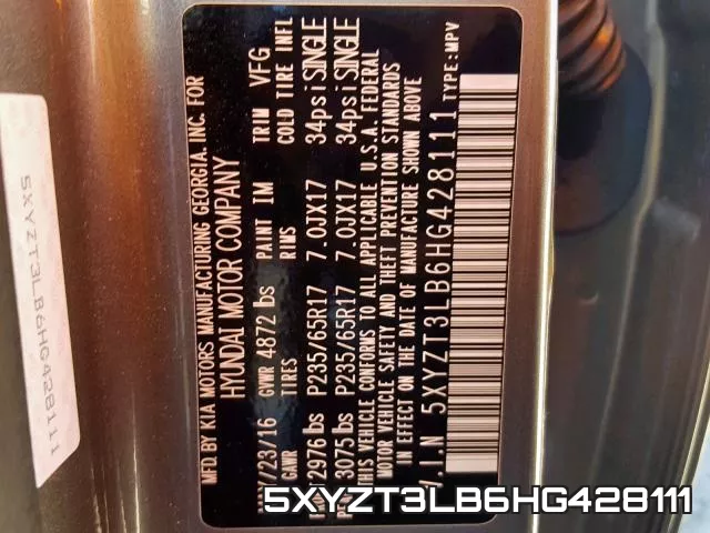 5XYZT3LB6HG428111 фото 2