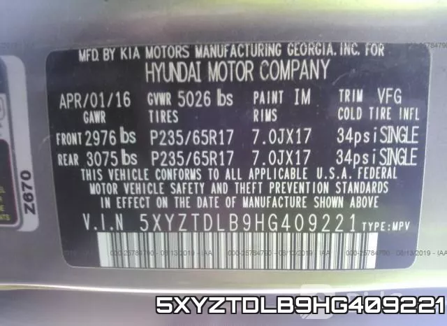 5XYZTDLB9HG409221 фото 10