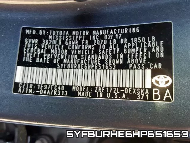 5YFBURHE6HP651653 фото 2