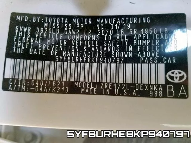 5YFBURHE8KP940797 фото 2
