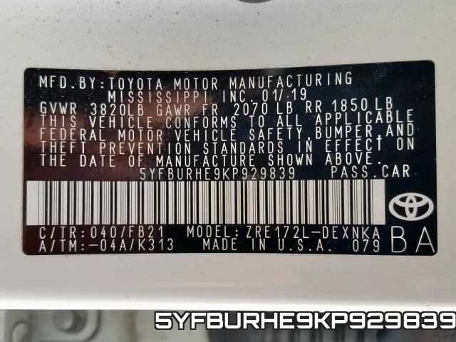 5YFBURHE9KP929839 фото 2