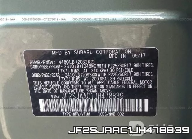 JF2SJAAC1JH478839 фото 10