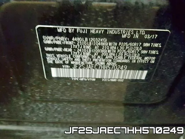 JF2SJAEC7HH570249 фото 2