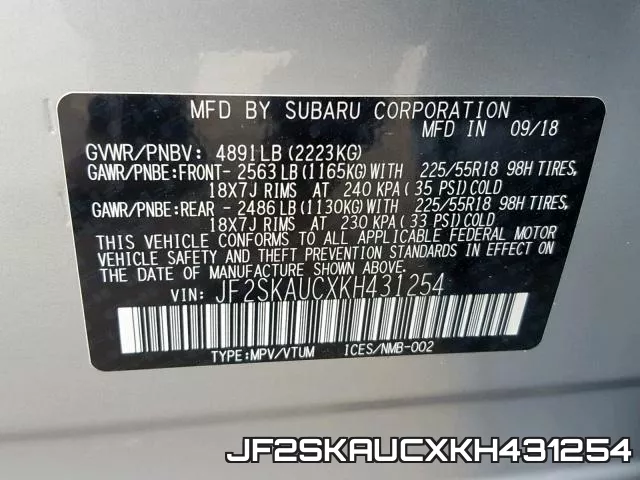 JF2SKAUCXKH431254 фото 2