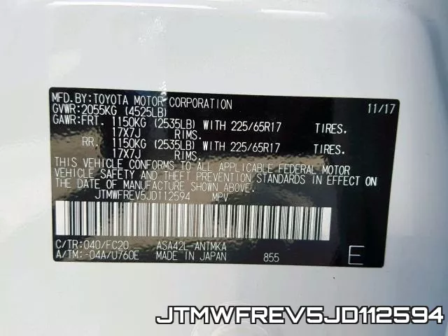 JTMWFREV5JD112594 фото 2