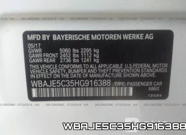 WBAJE5C35HG916388 фото 10