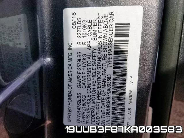 19UUB3F87KA003583 фото 2