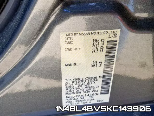 1N4BL4BV5KC143906 фото 2