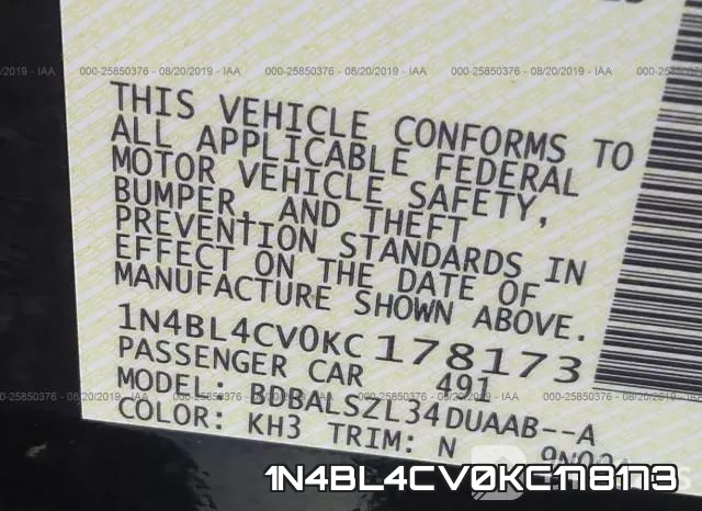 1N4BL4CV0KC178173 фото 10
