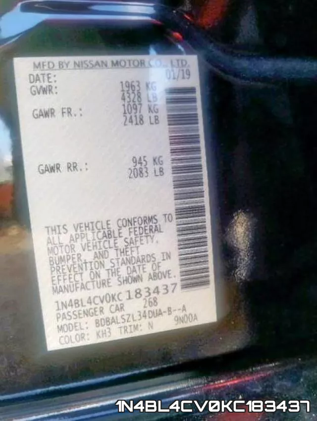 1N4BL4CV0KC183437 фото 2