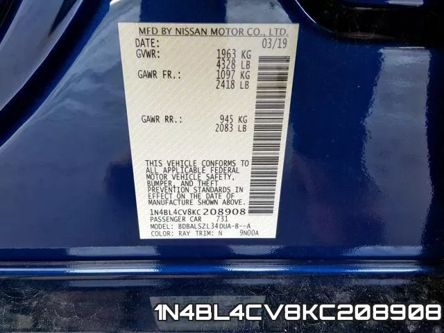 1N4BL4CV8KC208908 фото 2