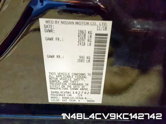 1N4BL4CV9KC142742 фото 2