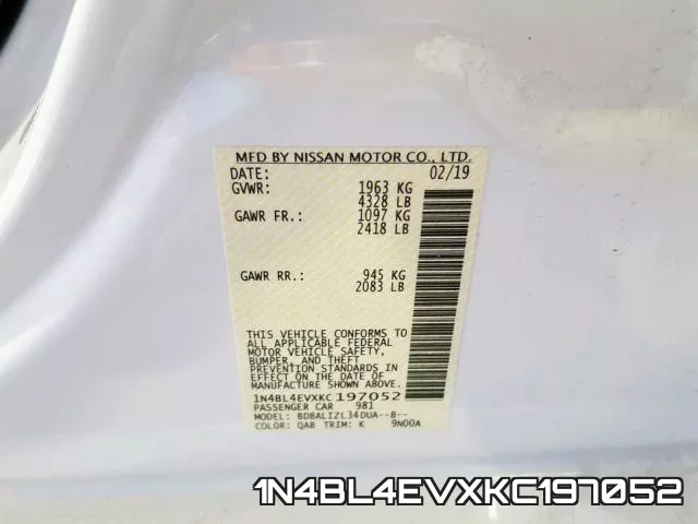 1N4BL4EVXKC197052 фото 2