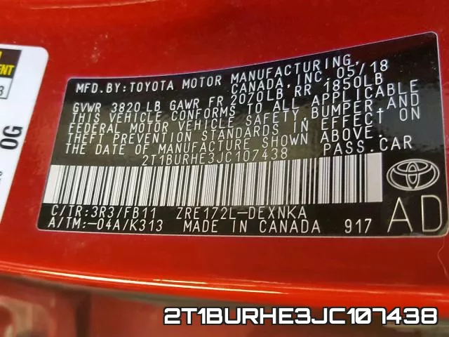 2T1BURHE3JC107438 фото 2