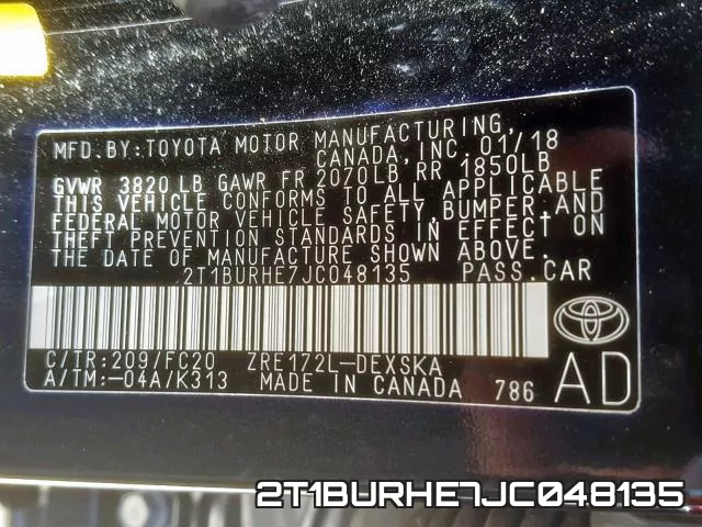 2T1BURHE7JC048135 фото 2