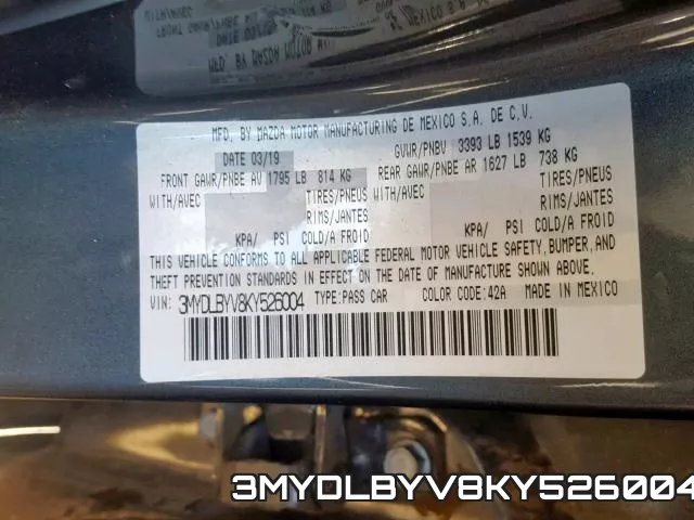 3MYDLBYV8KY526004 фото 2