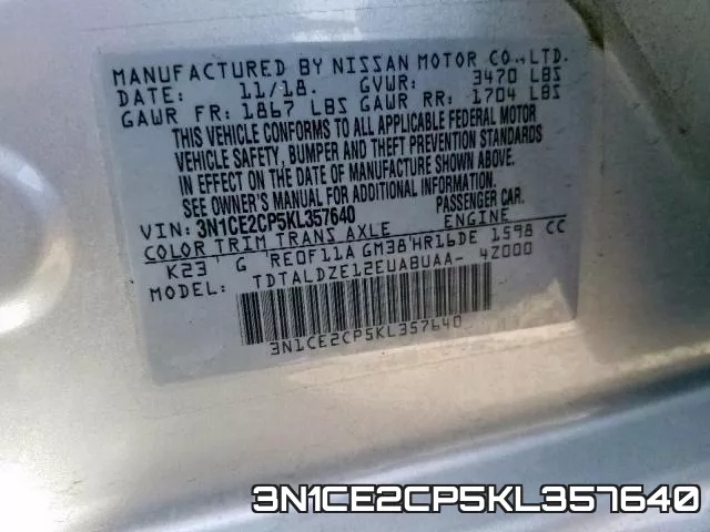 3N1CE2CP5KL357640 фото 2