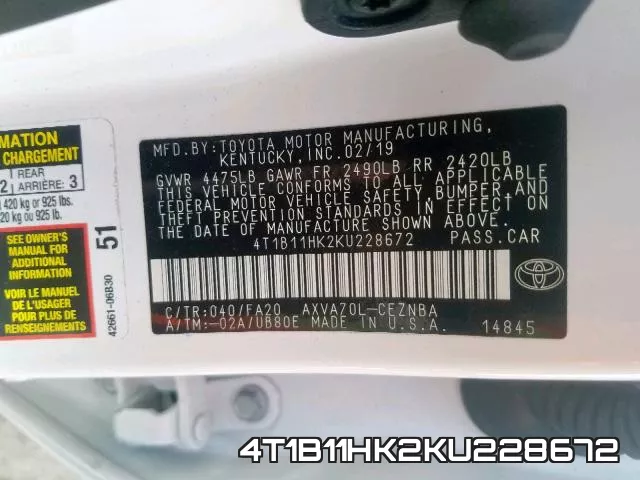 4T1B11HK2KU228672 фото 2