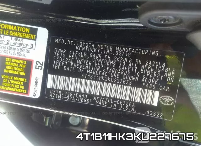 4T1B11HK3KU227675 фото 10