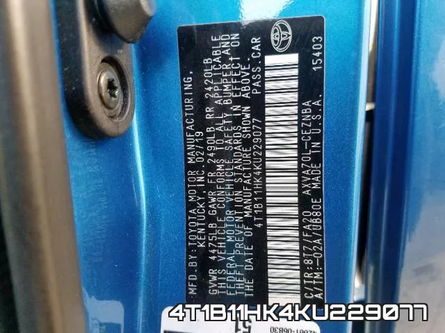 4T1B11HK4KU229077 фото 2
