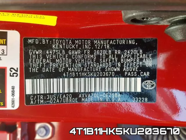 4T1B11HK5KU203670 фото 2