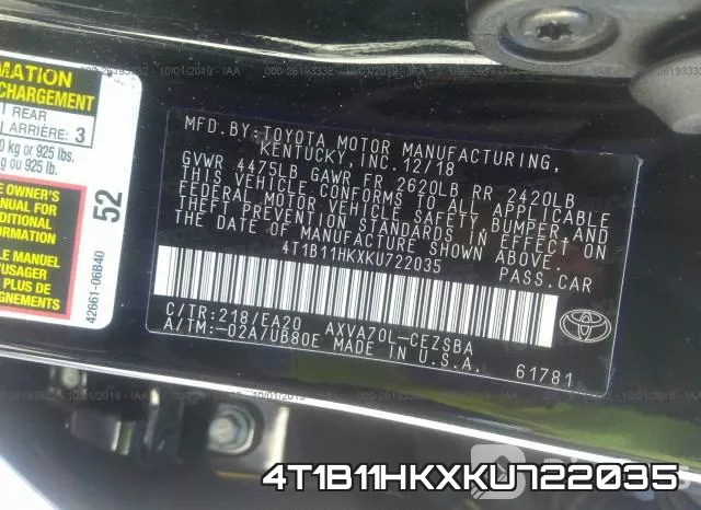 4T1B11HKXKU722035 фото 10