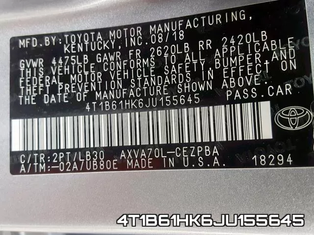 4T1B61HK6JU155645 фото 2