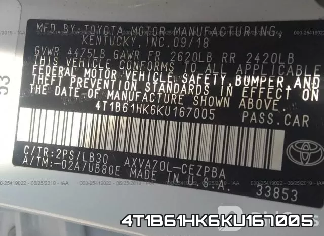 4T1B61HK6KU167005 фото 10