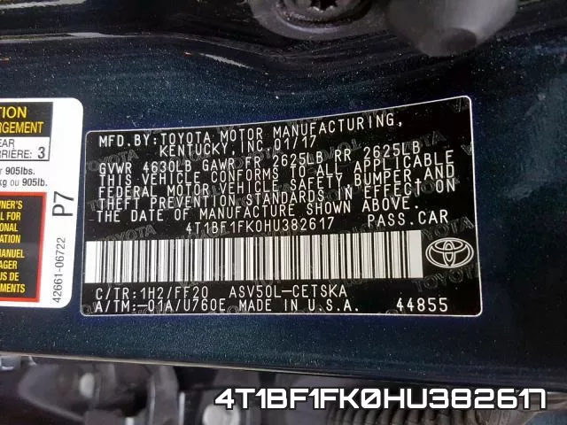 4T1BF1FK0HU382617 фото 2