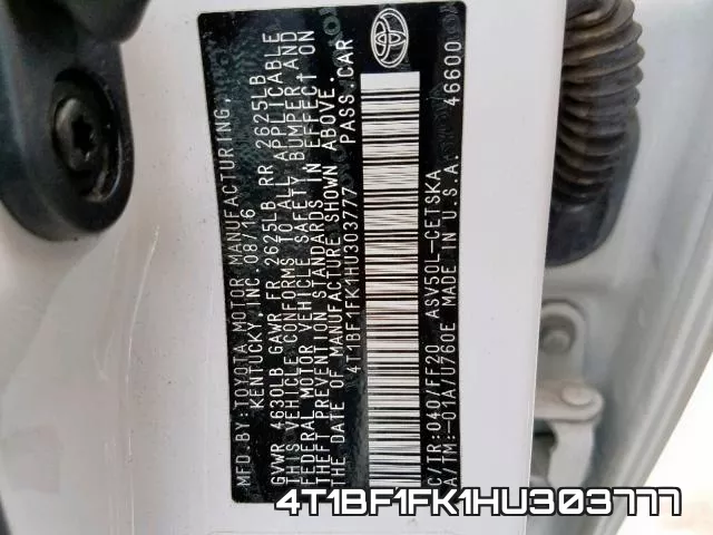 4T1BF1FK1HU303777 фото 2