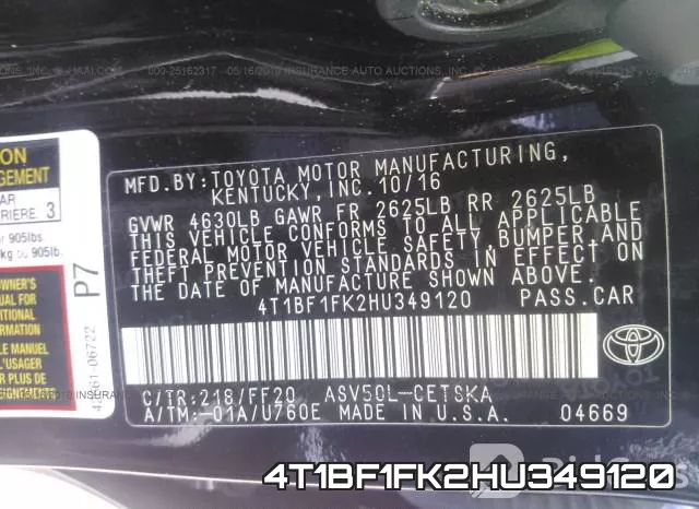 4T1BF1FK2HU349120 фото 10