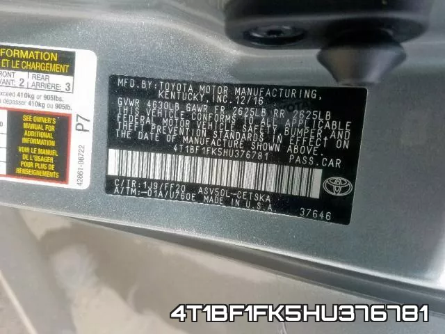 4T1BF1FK5HU376781 фото 2
