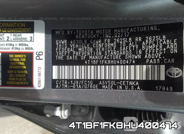 4T1BF1FK8HU400474 фото 10