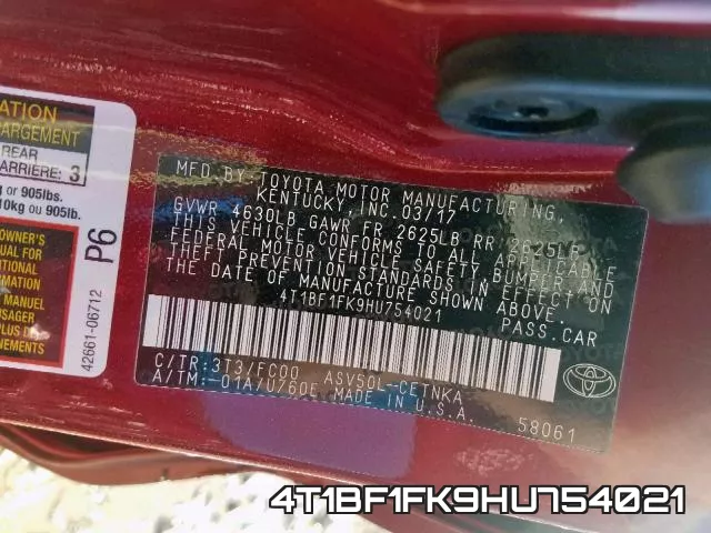 4T1BF1FK9HU754021 фото 2
