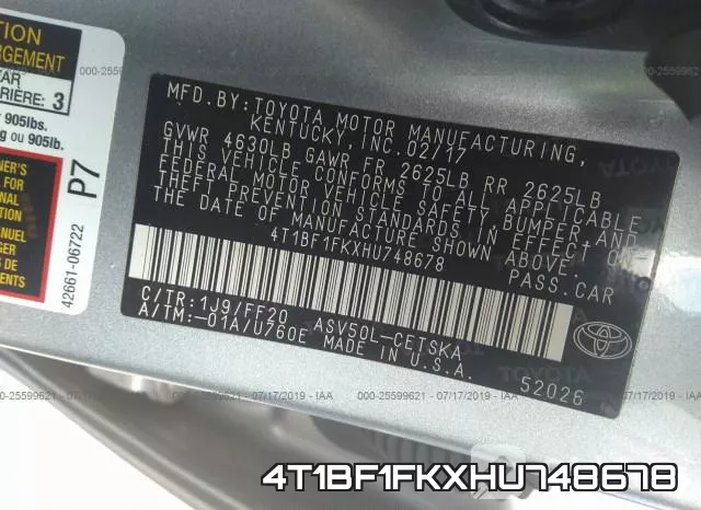 4T1BF1FKXHU748678 фото 10