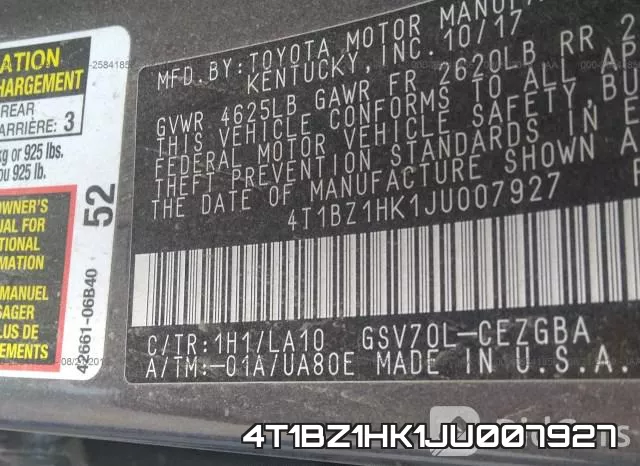4T1BZ1HK1JU007927 фото 10