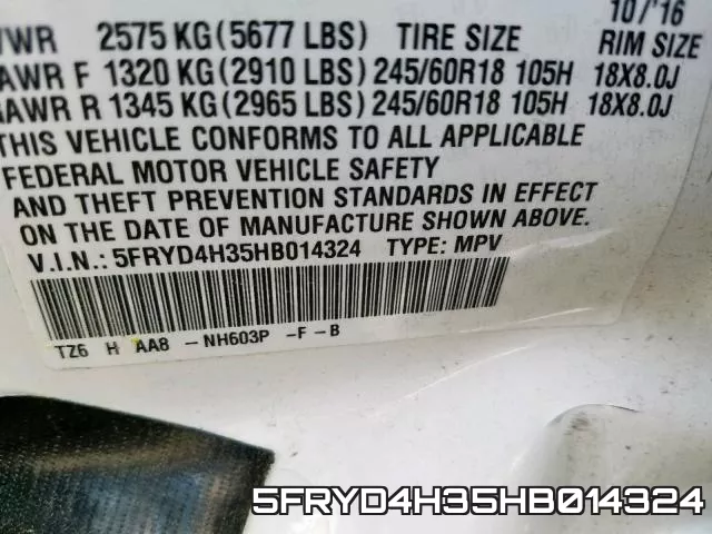 5FRYD4H35HB014324 фото 2