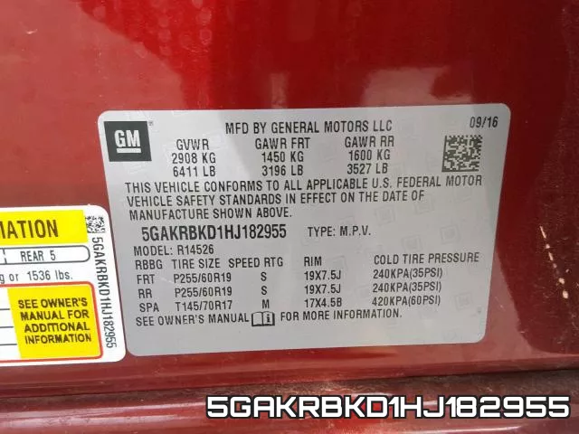 5GAKRBKD1HJ182955 фото 2
