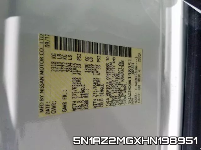 5N1AZ2MGXHN198951 фото 2