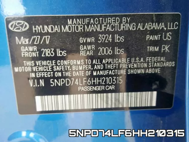 5NPD74LF6HH210315 фото 2
