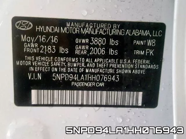 5NPD94LA1HH076943 фото 2