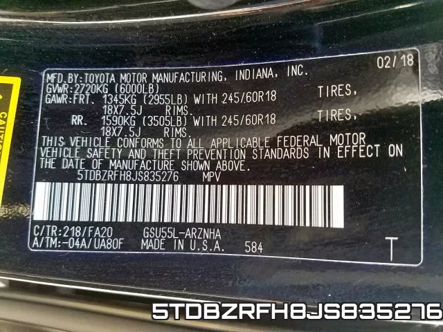 5TDBZRFH8JS835276 фото 2