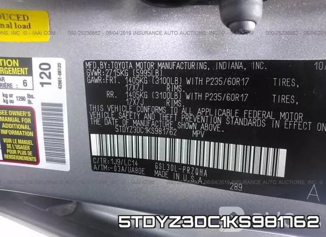 5TDYZ3DC1KS981762 фото 10