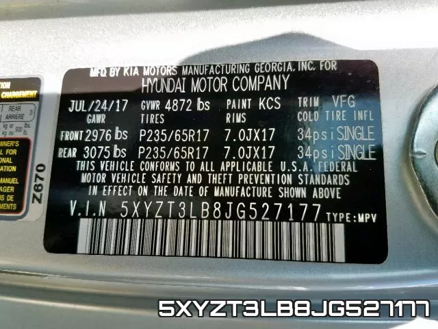5XYZT3LB8JG527177 фото 2