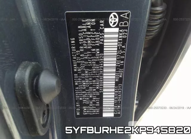 5YFBURHE2KP945820 фото 10