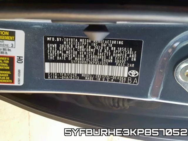 5YFBURHE3KP857052 фото 2
