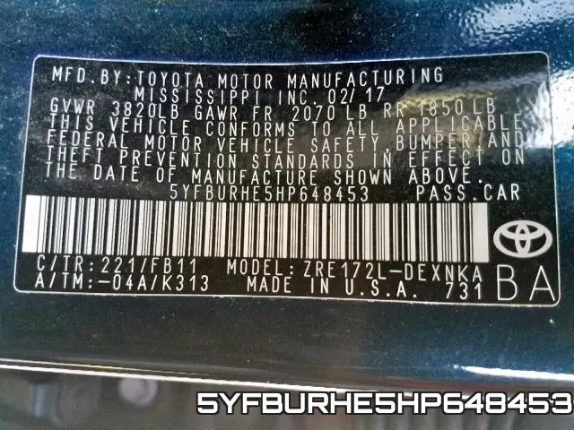 5YFBURHE5HP648453 фото 2