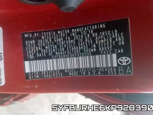 5YFBURHE6KP928390 фото 2
