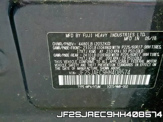 JF2SJAEC9HH408574 фото 2