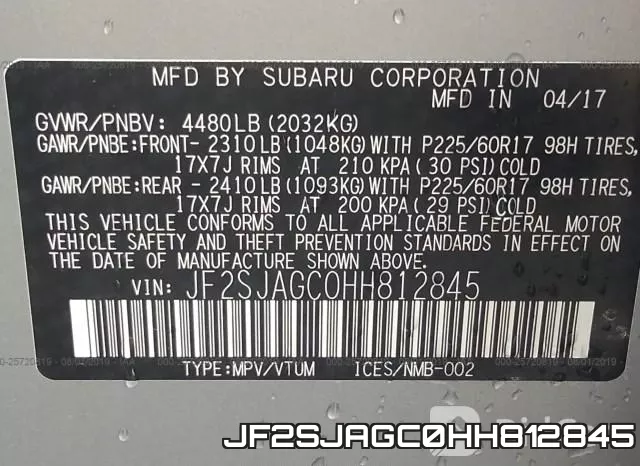 JF2SJAGC0HH812845 фото 10